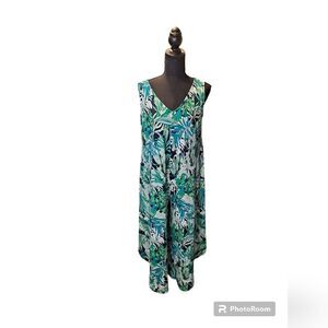 ava & grace tropical Jumpsuit Womens size M Green Palm Leaves Stretchy
